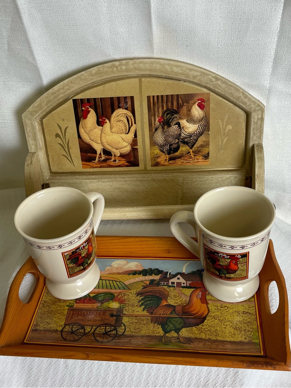 Rooster Lot , mugs, tray and paper towel holder